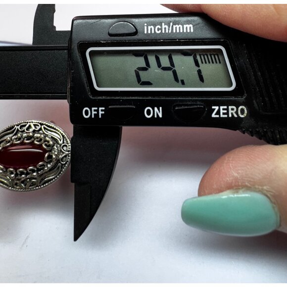 Vintage Sterling Silver 925 Red Oval Cabochon Statement Ring Size 6 Turkey - Picture 9 of 11